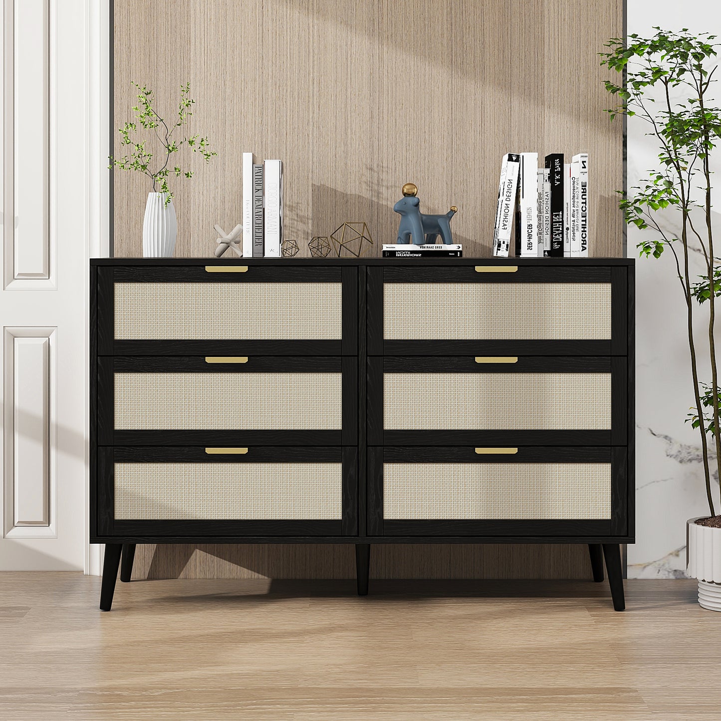 Noi 6 Drawer Dresser Wood Cabinet - Black