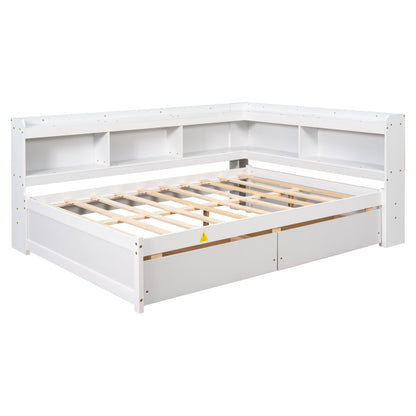 Parker Full Size Daybed with Bookcases -Drawers - White