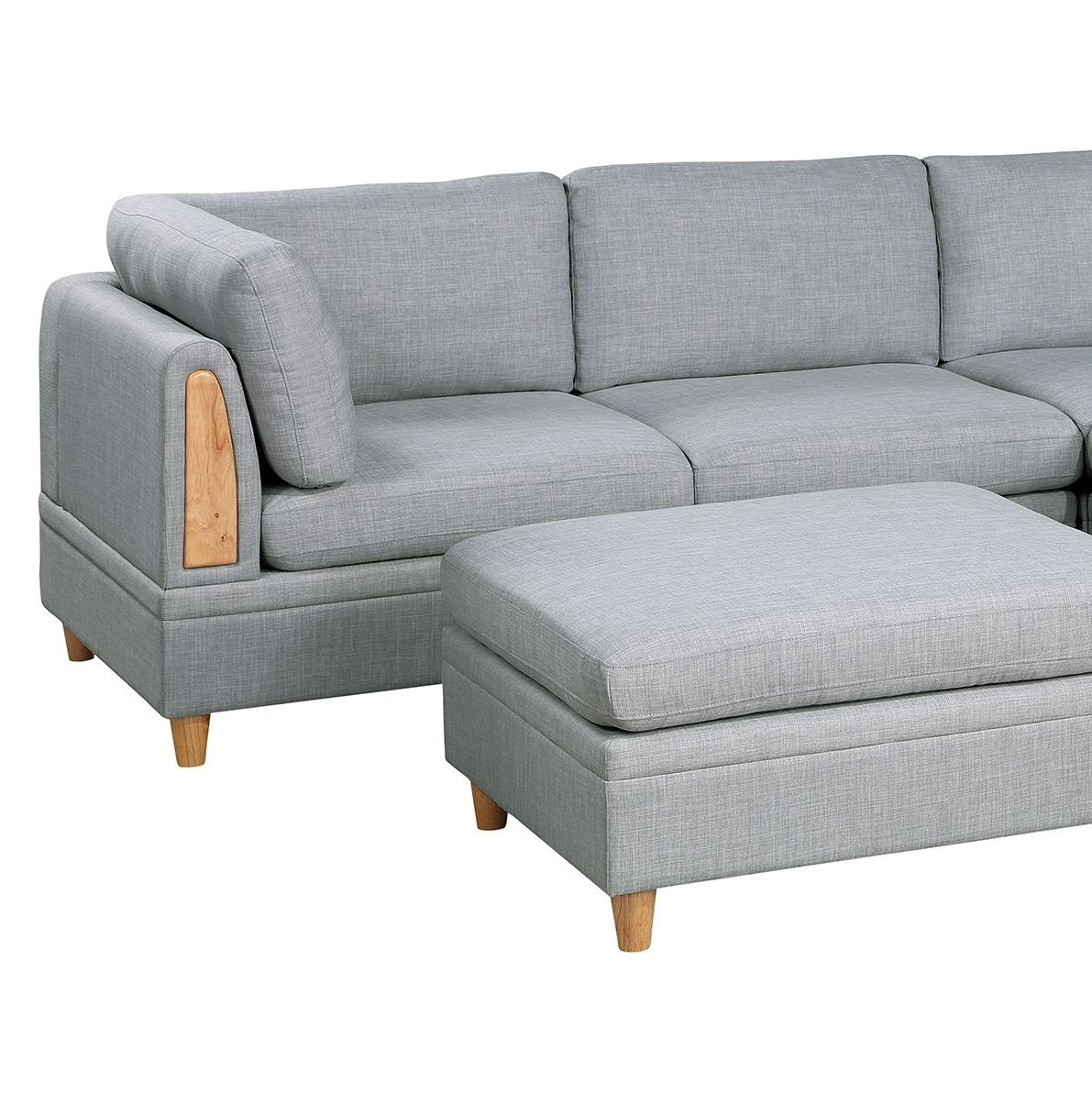 Felix 5pc Modular Sectional Sofa Set 2x Corner Wedges 1x Armless Chair And 2x Ottomans - Light Grey