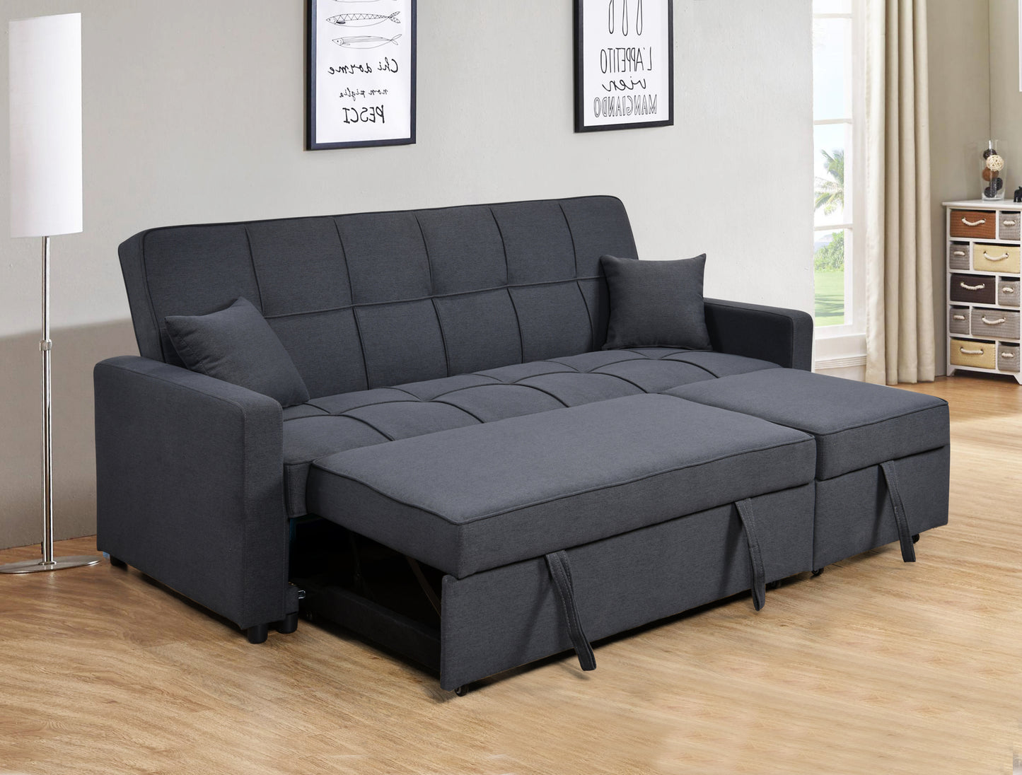 Tena Upholstered Sofa Bed W/Pull Out Bed  - Dark Gray