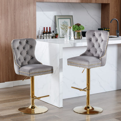 Golden Velvet Comfort Barstools - Gray Set of 2