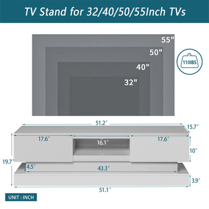 Scape 55 inches Glossy TV Stand with LED Lights- White