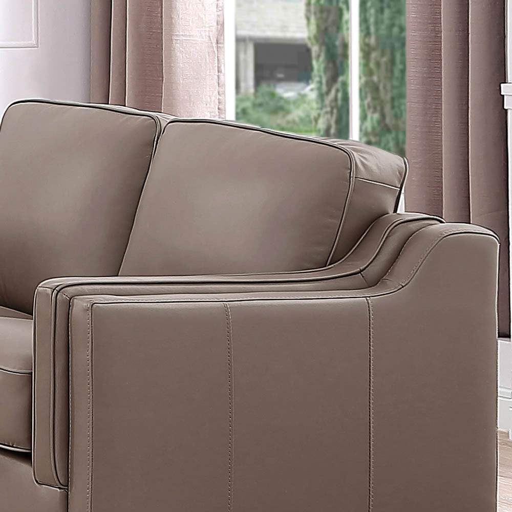 Bella Top Grain Leather Loveseat - Taupe+Brown