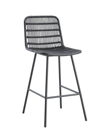 Rattan Counter Stool with Black Metal Frame -  Set of 2