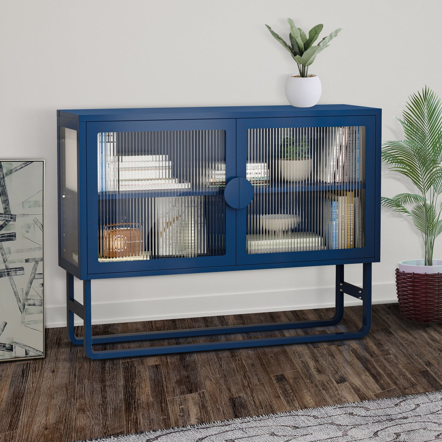 Tempered Glass Cabinet Credenza - Blue