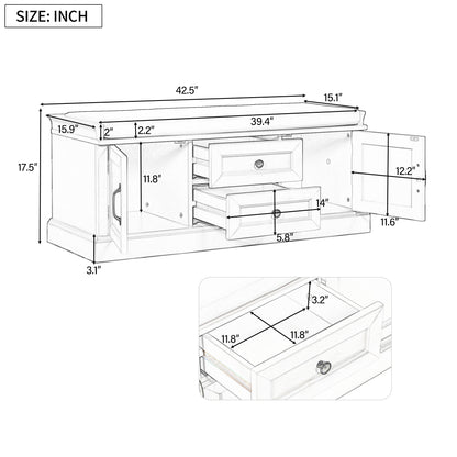 Stash Storage Bench with 2 Drawers and 2 Cabinets - Espresso