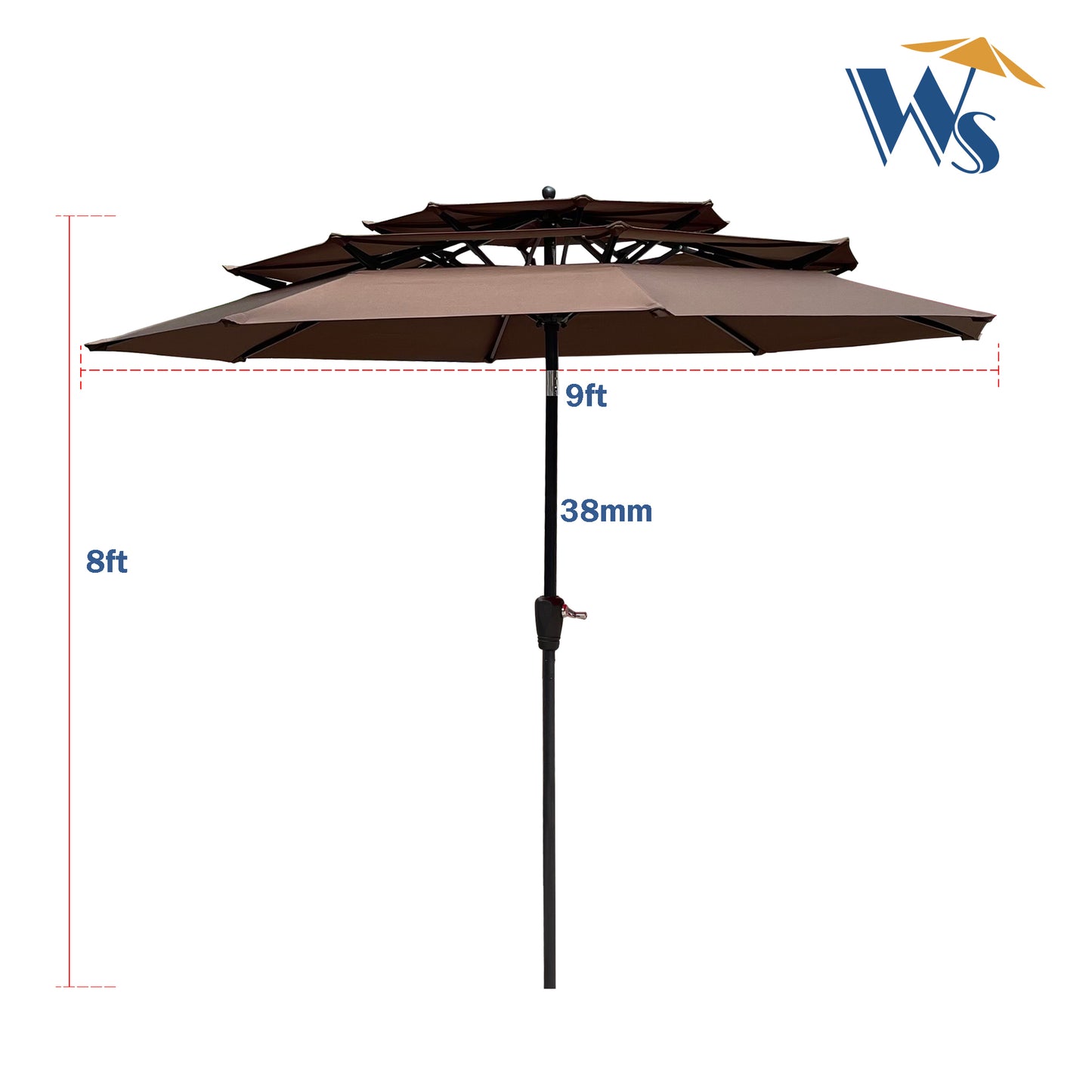 Zamora 9 ft 3-Tiers Outdoor Patio Umbrella with Crank  - Chocolate