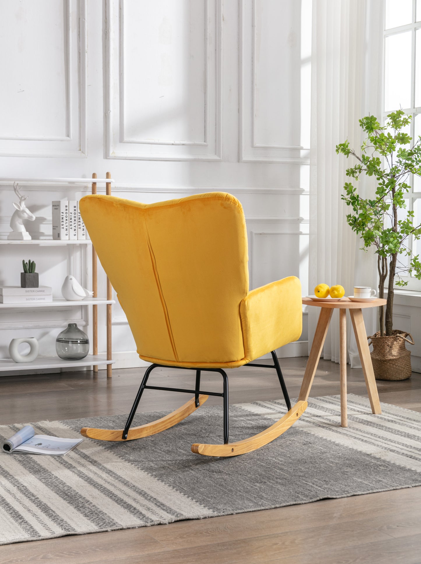 Noble Velvet Tufted Upholstered Rocking Chair - Yellow