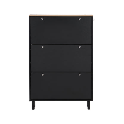 Bio Shoe Cabinet with 3 Flip Drawers - Black