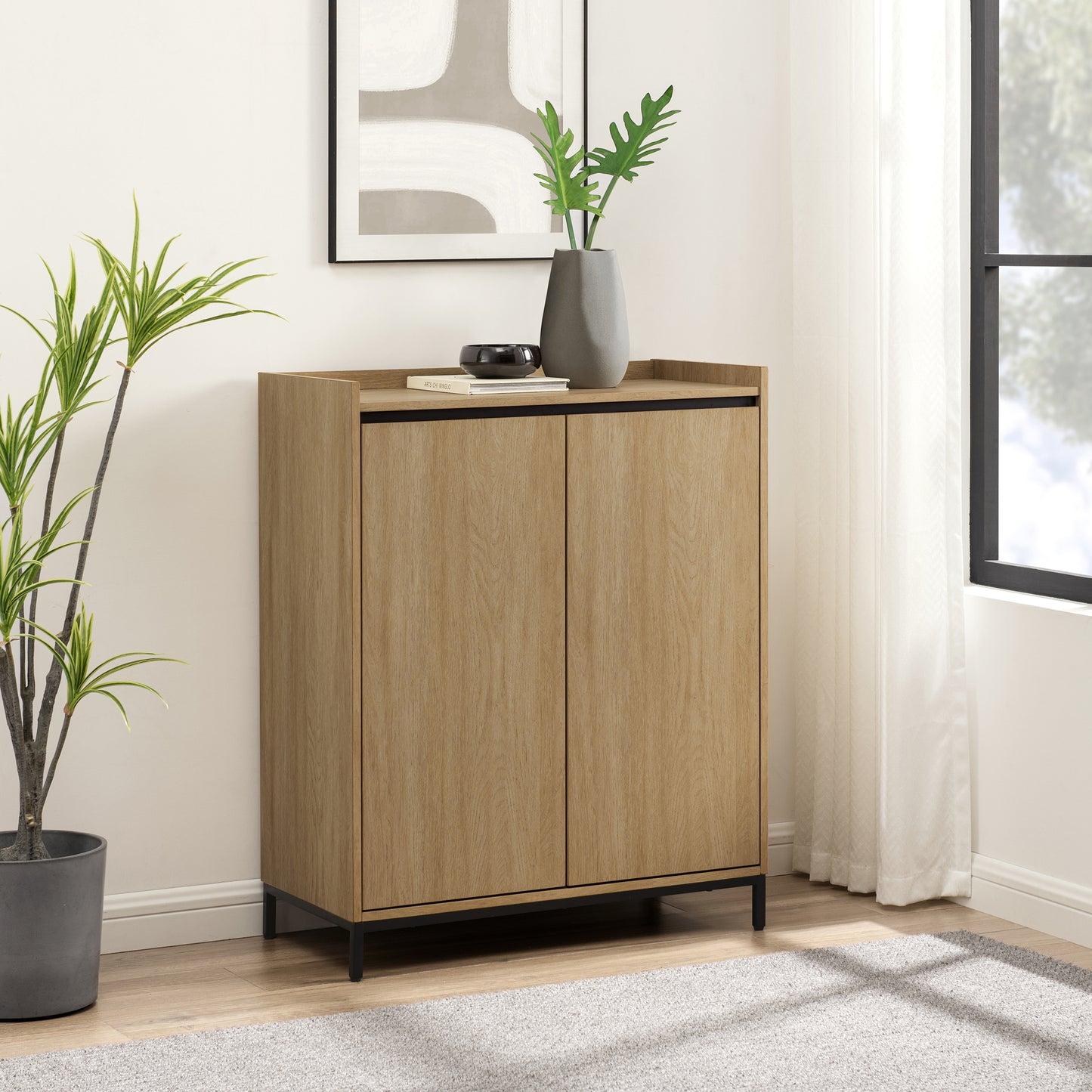 Ula Minimalist 2-Door Accent Cabinet - Light Brown