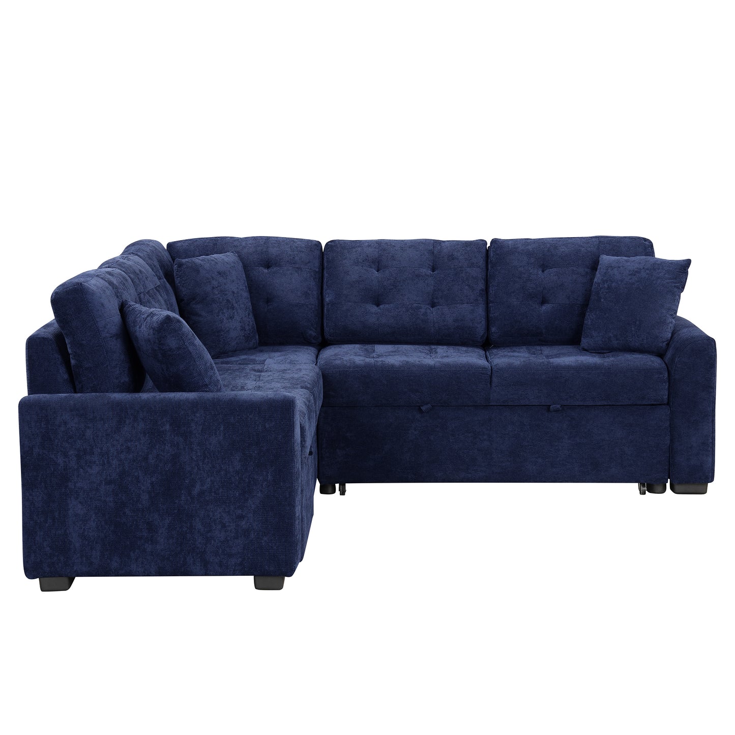 Novak L-shape Sofa Bed Pull-out Sleeper Sofa with Wheels - Navy Blue