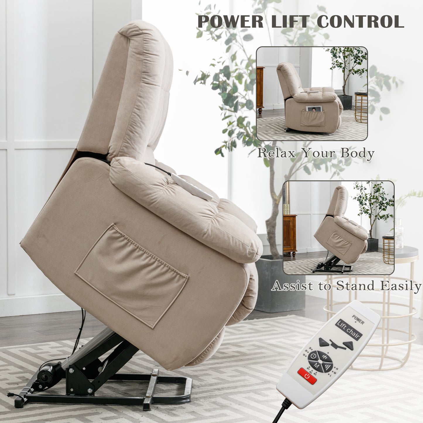 Parsons Power Recliner with Massage Function - Beige