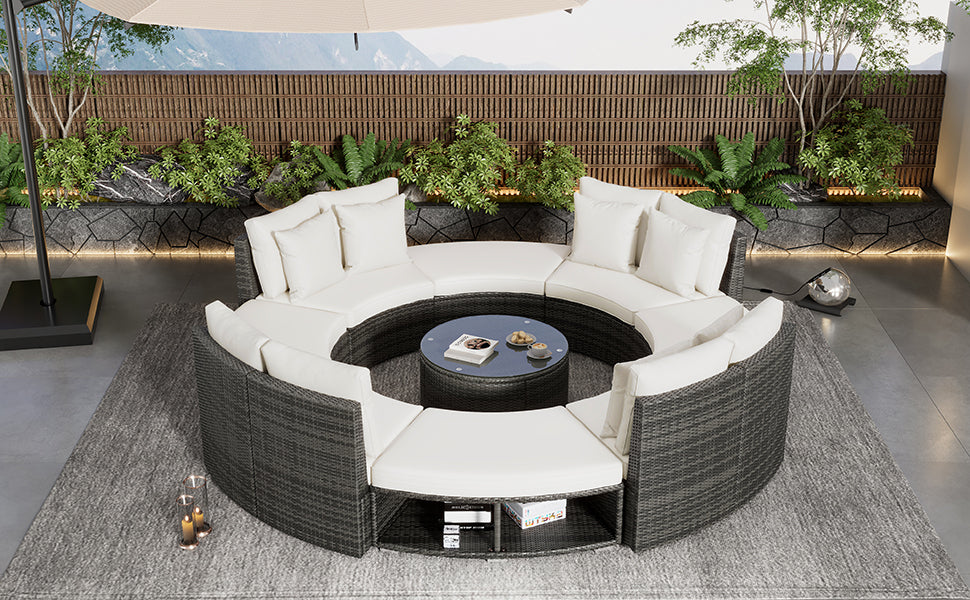 Serrano 9 Pc Outdoor Patio Circular Outdoor Sofa Set - Beige