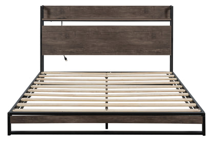 Bova Queen Size Platform Bed Frame with Socket - Black