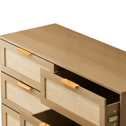 Osteen 6 Drawers Rattan Dresser - Oak