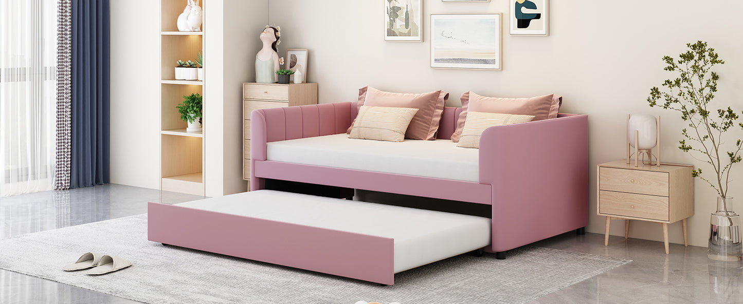 Tano Twin Size Upholstered Daybed with Trundle - Pink