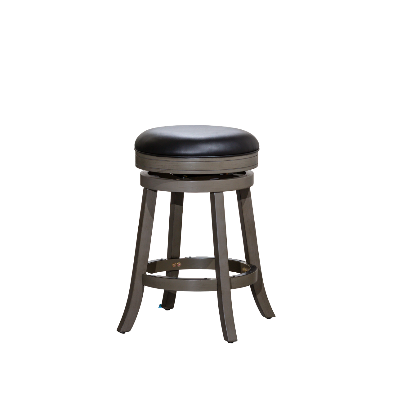 Viva Counter Stool, Weathered Gray, Black Leather Seat