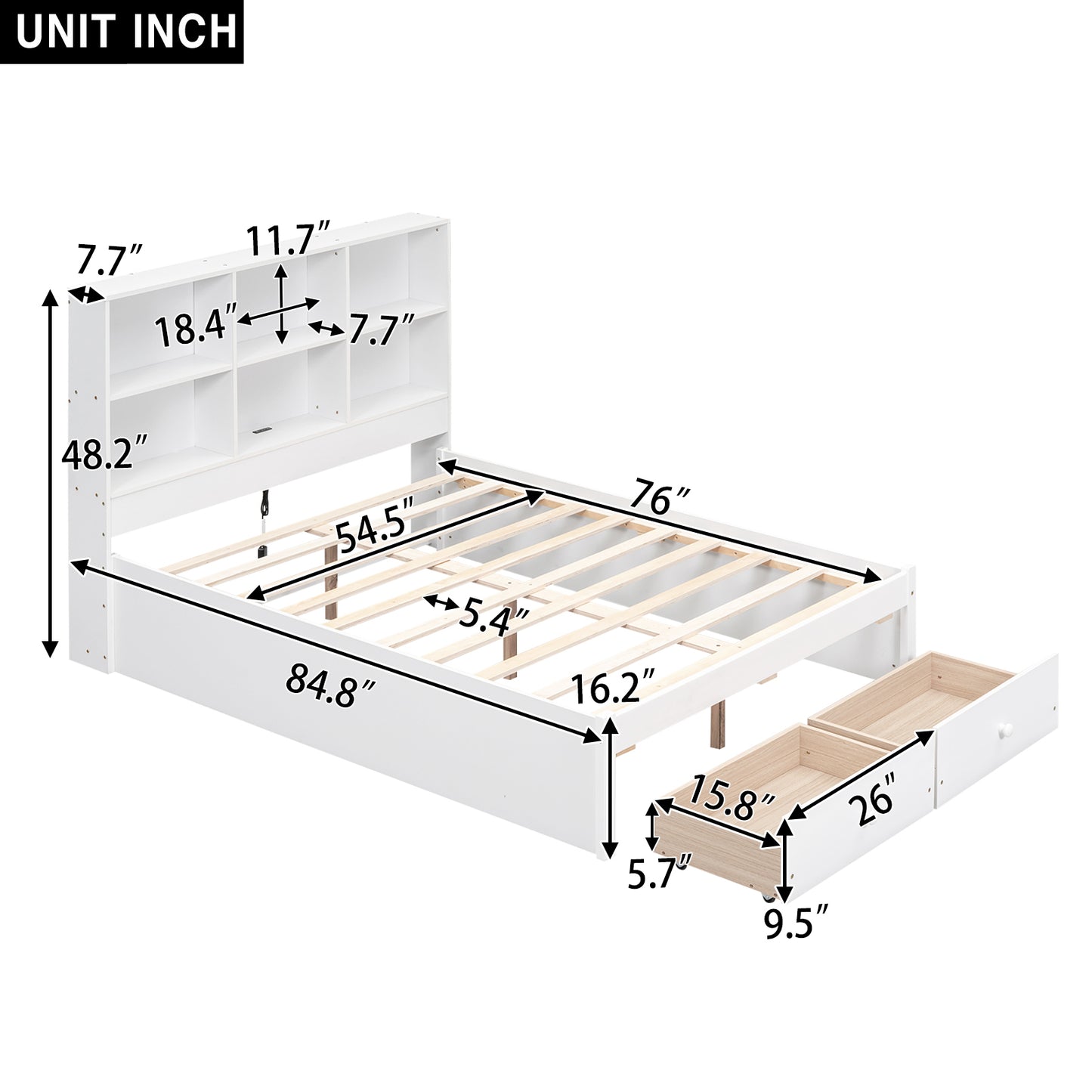 Jazz Full Size Platform Bed w 2 Drawers - White