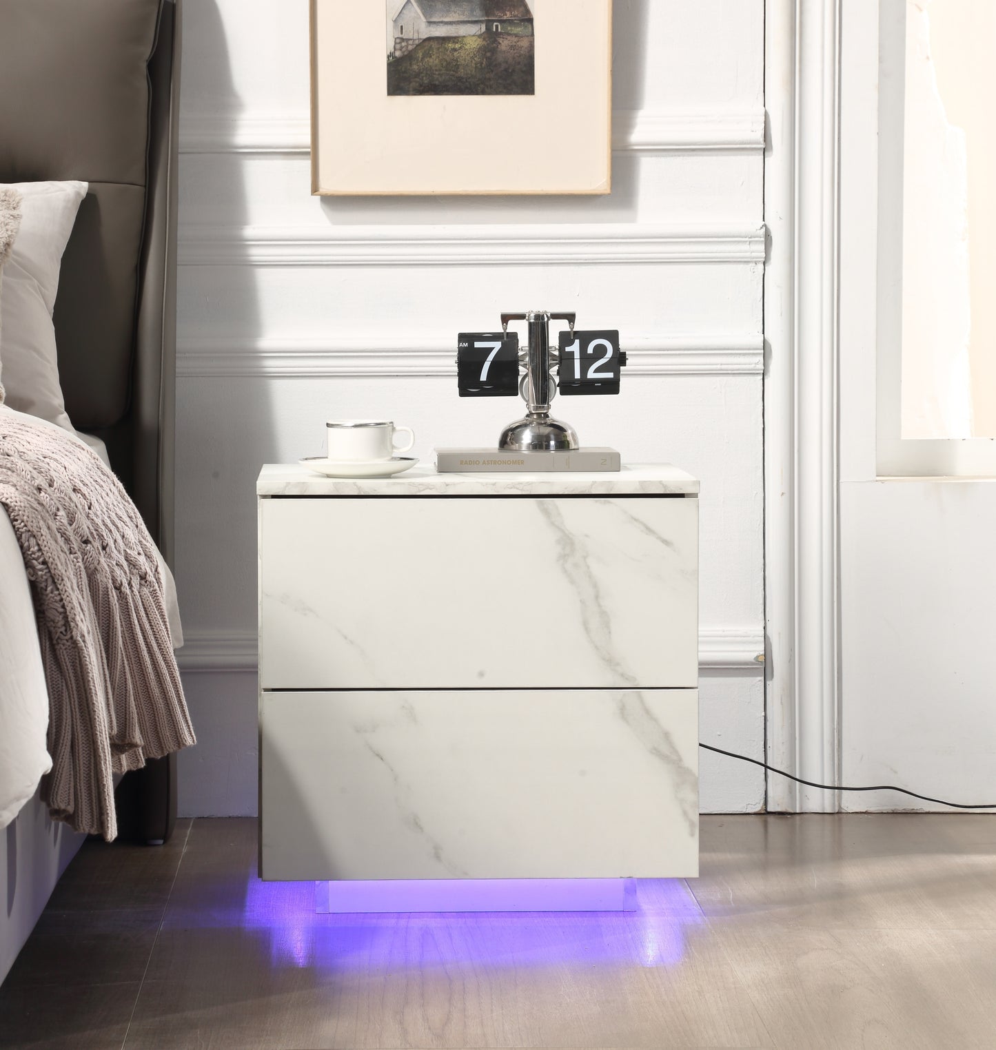 Nami Nightstand with LED Strip Lights - White