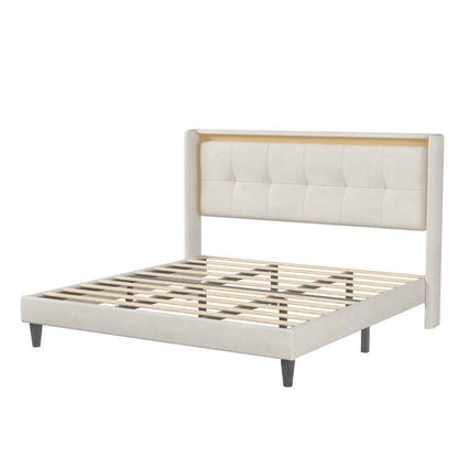 Vito King Size Platform Bed Frame - Beige