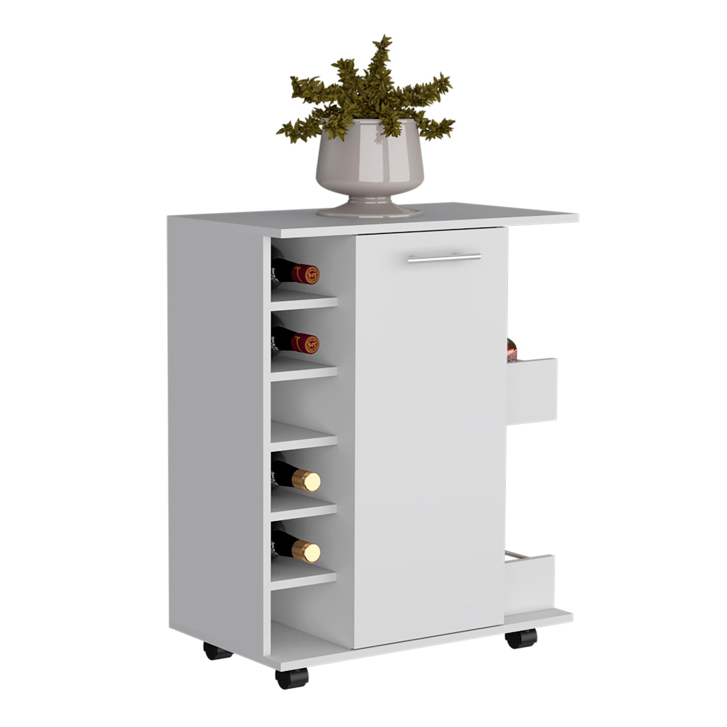 Finn Bar Cabinet With Wheels - White