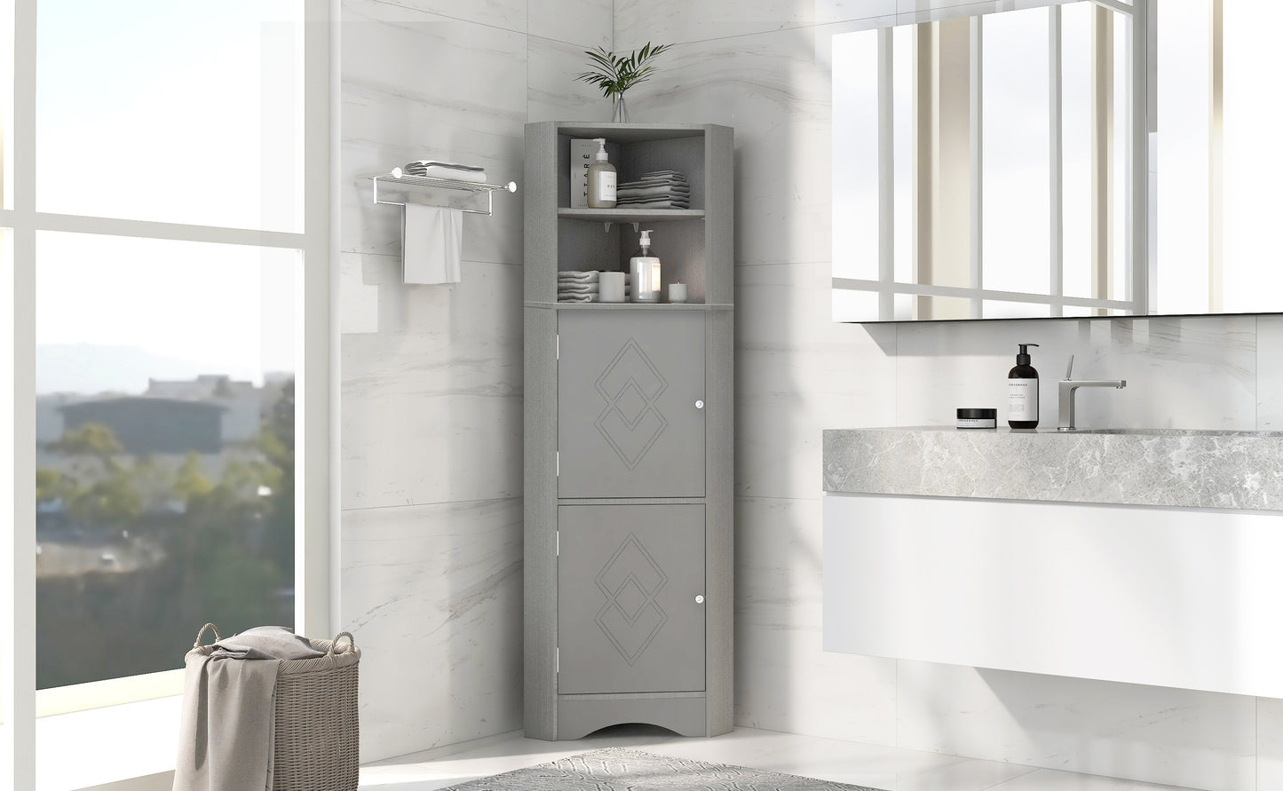 Skyward Bathroom Corner Cabinet - Gray