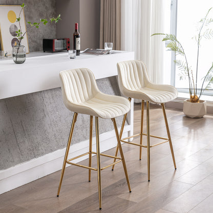 30 Inch Vista Bar Stools with Chrome Footrest  Velvet Fabric  Golden Leg - Cream  Set of 2