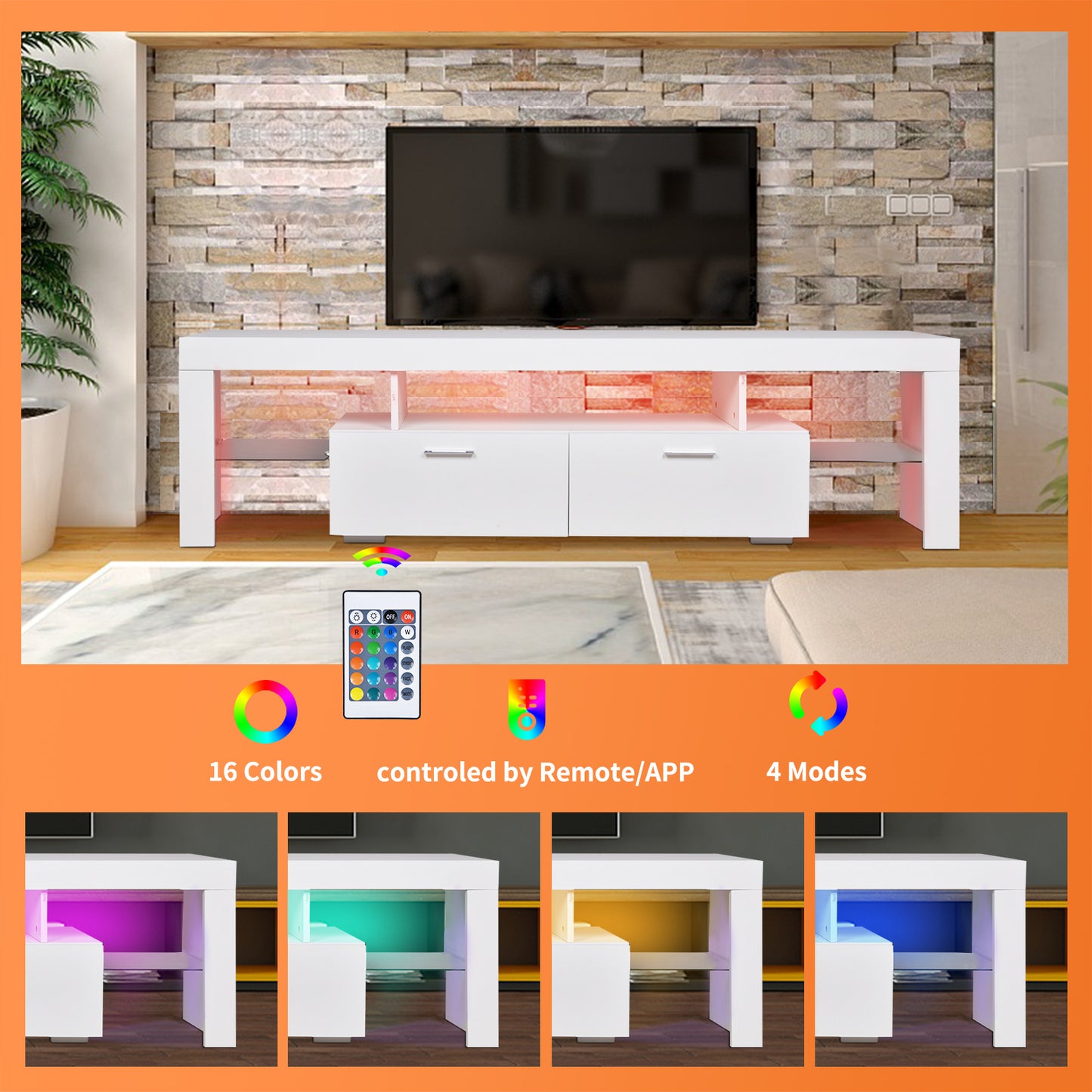 Feno TV Stand with LED Lights - White