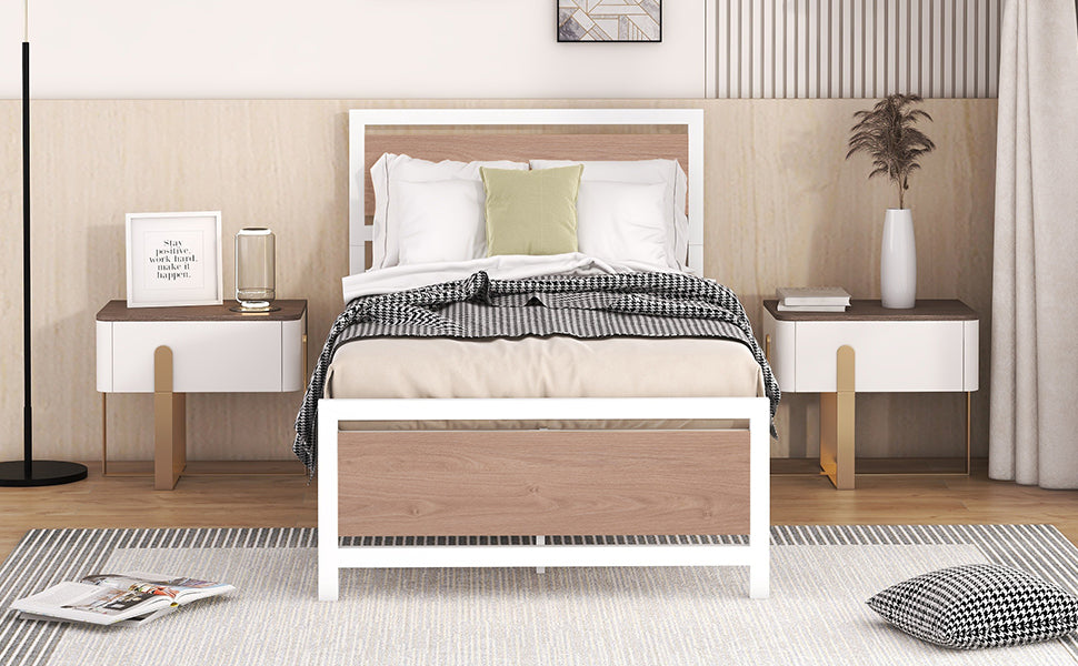 Quasar Twin Size Metal and Wood Platform Bed - White