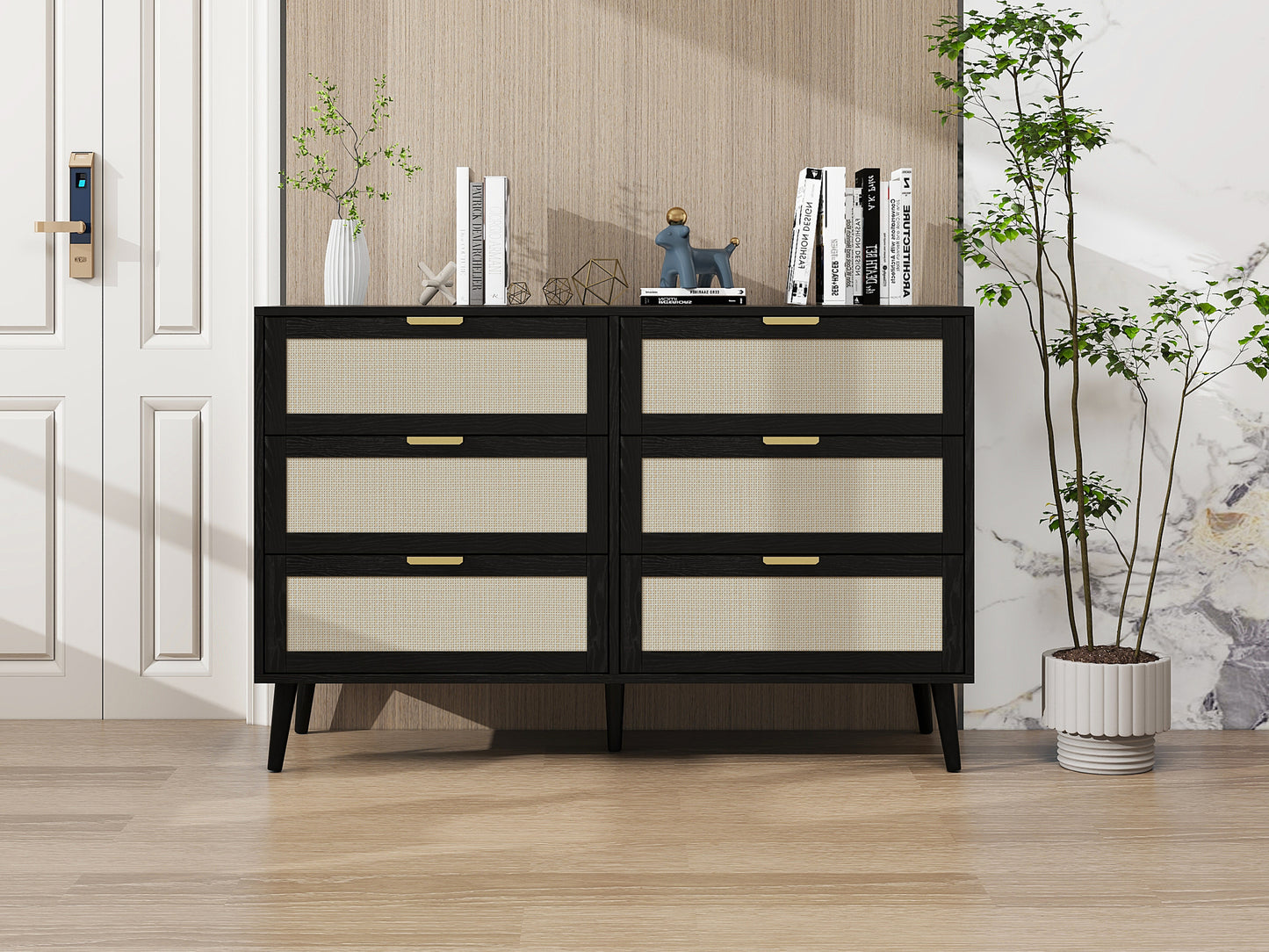 Noi 6 Drawer Dresser Wood Cabinet - Black