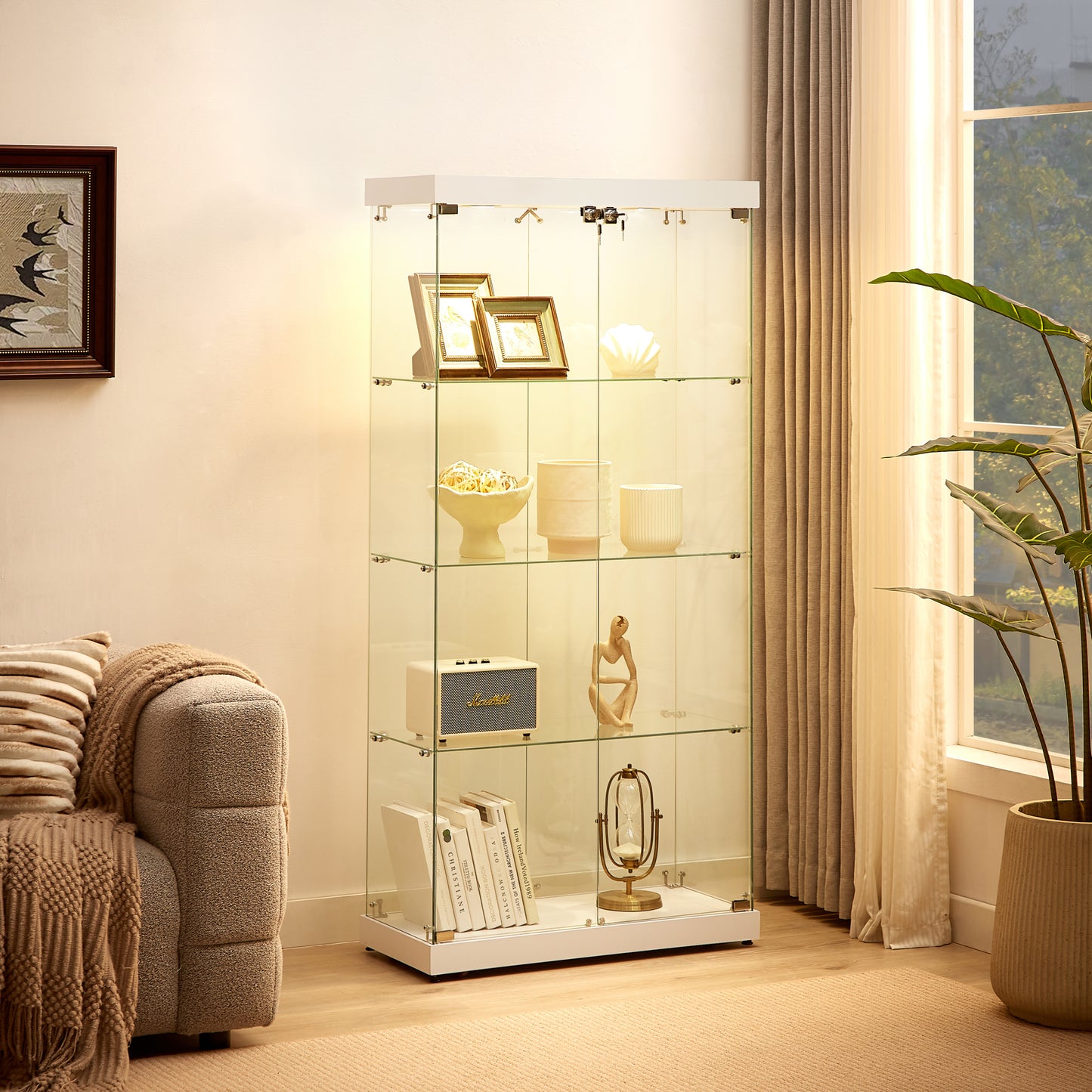 Stargazer 4 Shelves Glass Display Cabinet - White