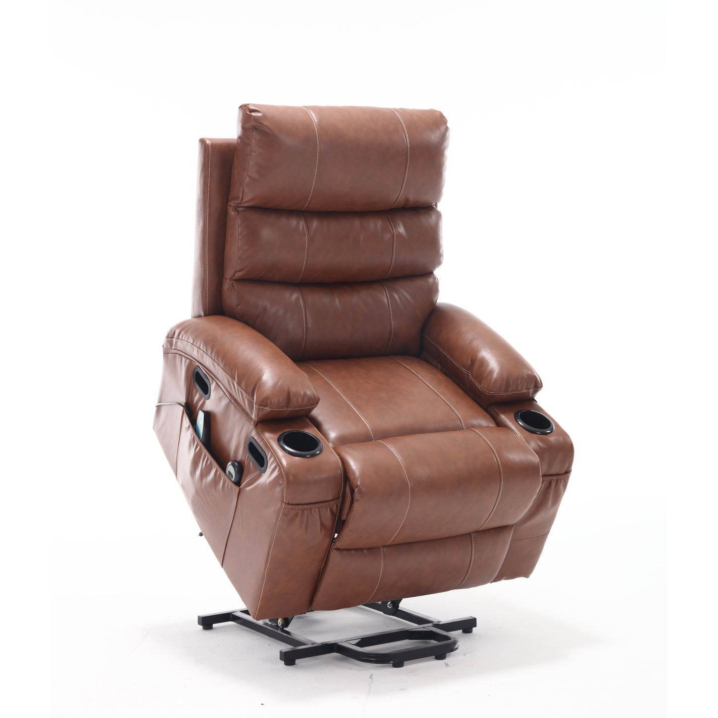 Elias Large Power Lift Recliner Chair with Massage - Brown