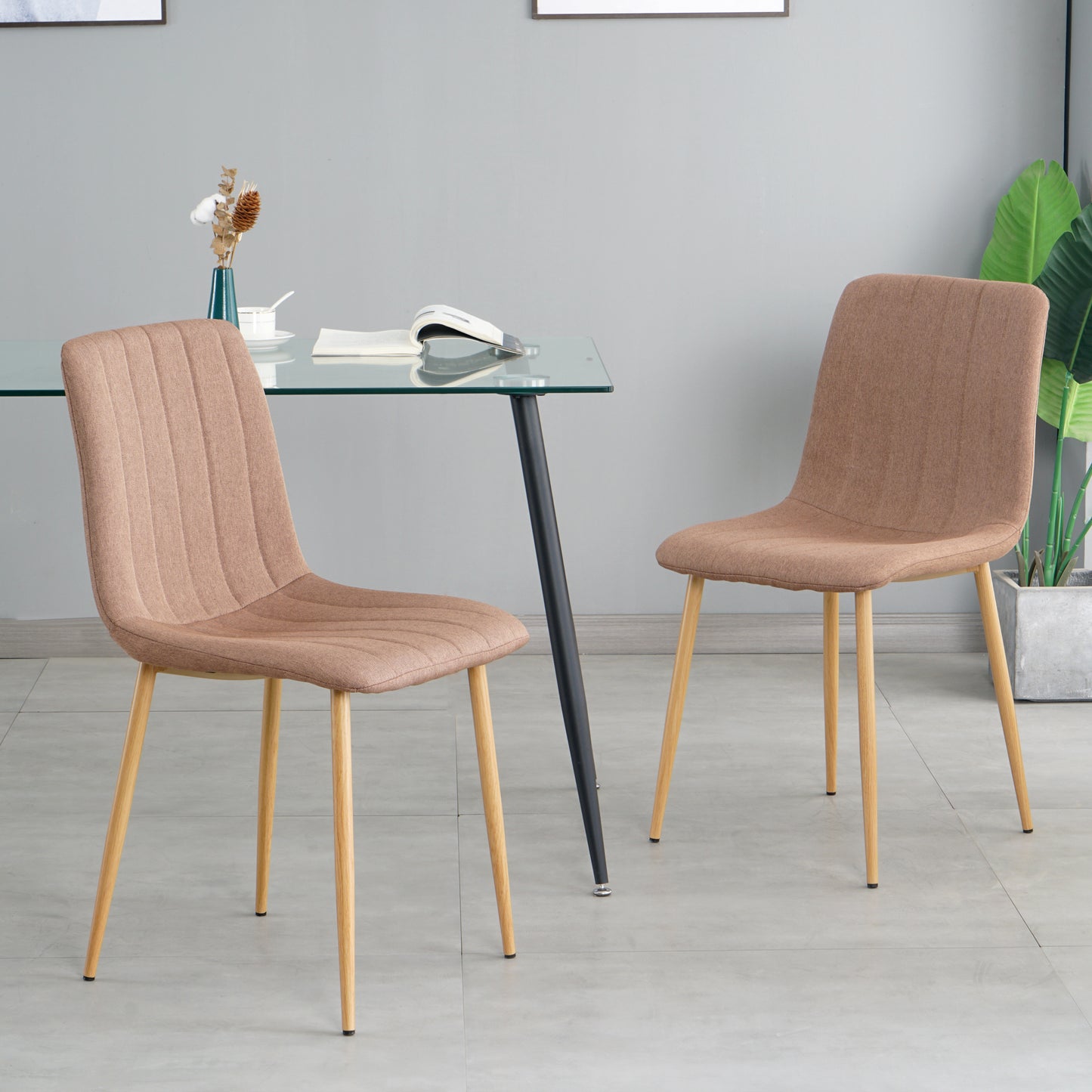 Cohn Fabric Dining Chairs with Metal Leg (Set of 4) - Brown