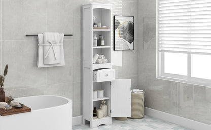 Tower Bathroom Cabinet with Drawer - White