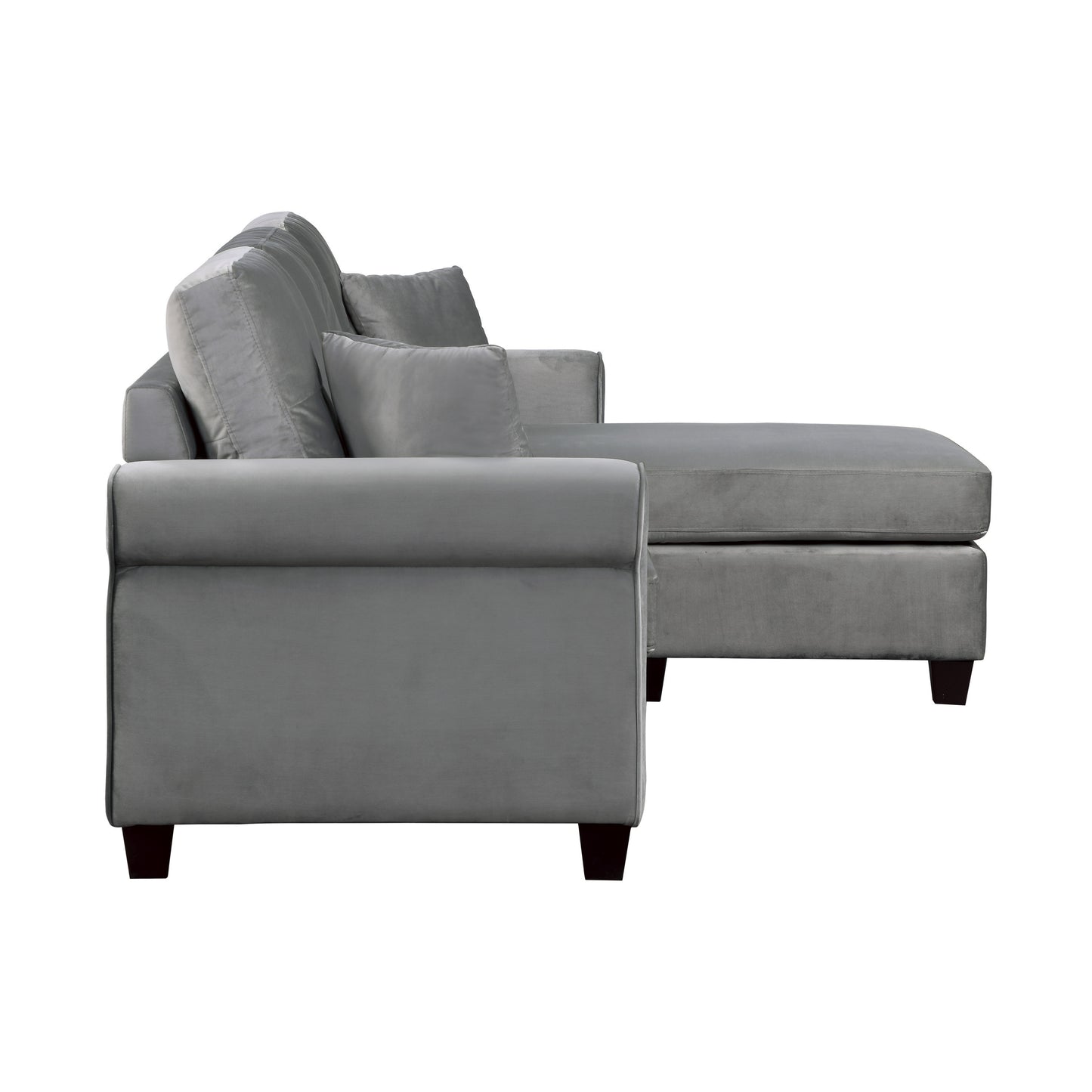 Yuki Reversible  Sectional Velvet Sofa w 2 Pillows - Gray