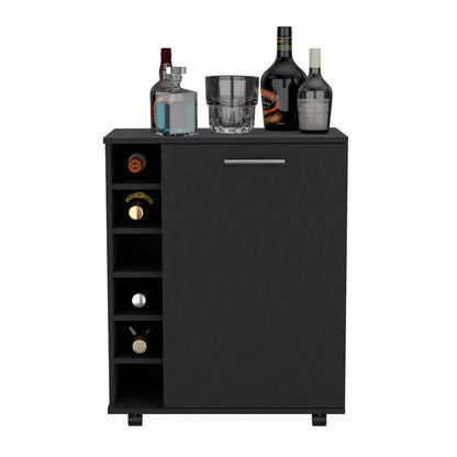 Halina Bar Cabinet With Wheels - Black