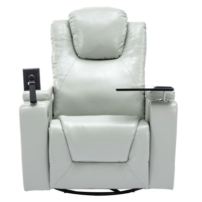 Otto PU Leather Power Recliner r with Surround Sound -Tray Table - Gray