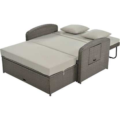 Tula PE Wicker Rattan Double Chaise Lounge - Gray