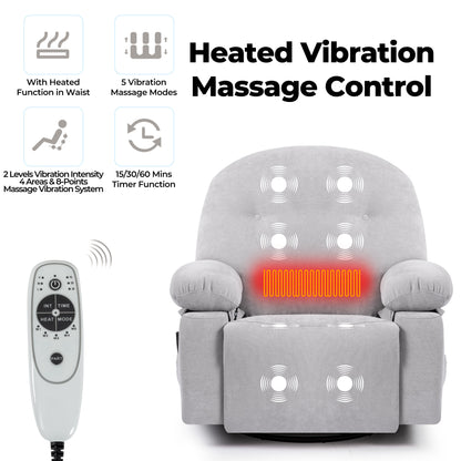 Meza Swivel Massage Rocker Recliner with Heat - Light Gray