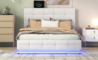 Luxury Dream Full Bed with Smart Storage and LED Illumination - White