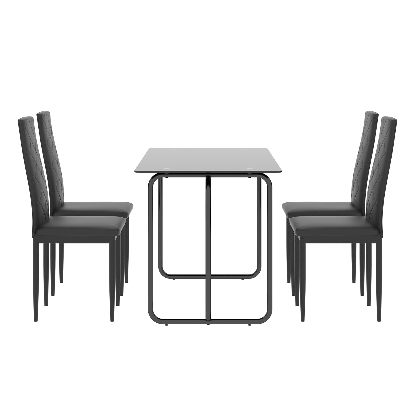 Triton 5pc Dining Set Tempered Glass Table 4x Side Chairs - Black