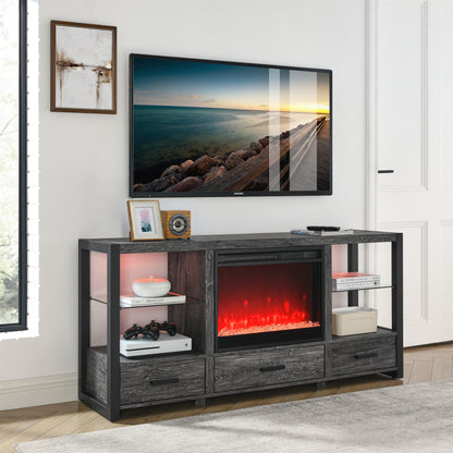 Electric Fireplace MediaTV Stand with Colorful LED Lights - Oak