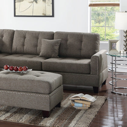 Amara 3pcs Sectional Reversible Chaise Sofa And Ottoman - Coffee