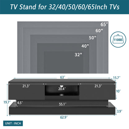 Scape 65 inchesGlossy TV Stand with LED Lights- Black