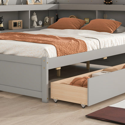 Parker Full Size Daybed with Bookcases -Drawers - Gray