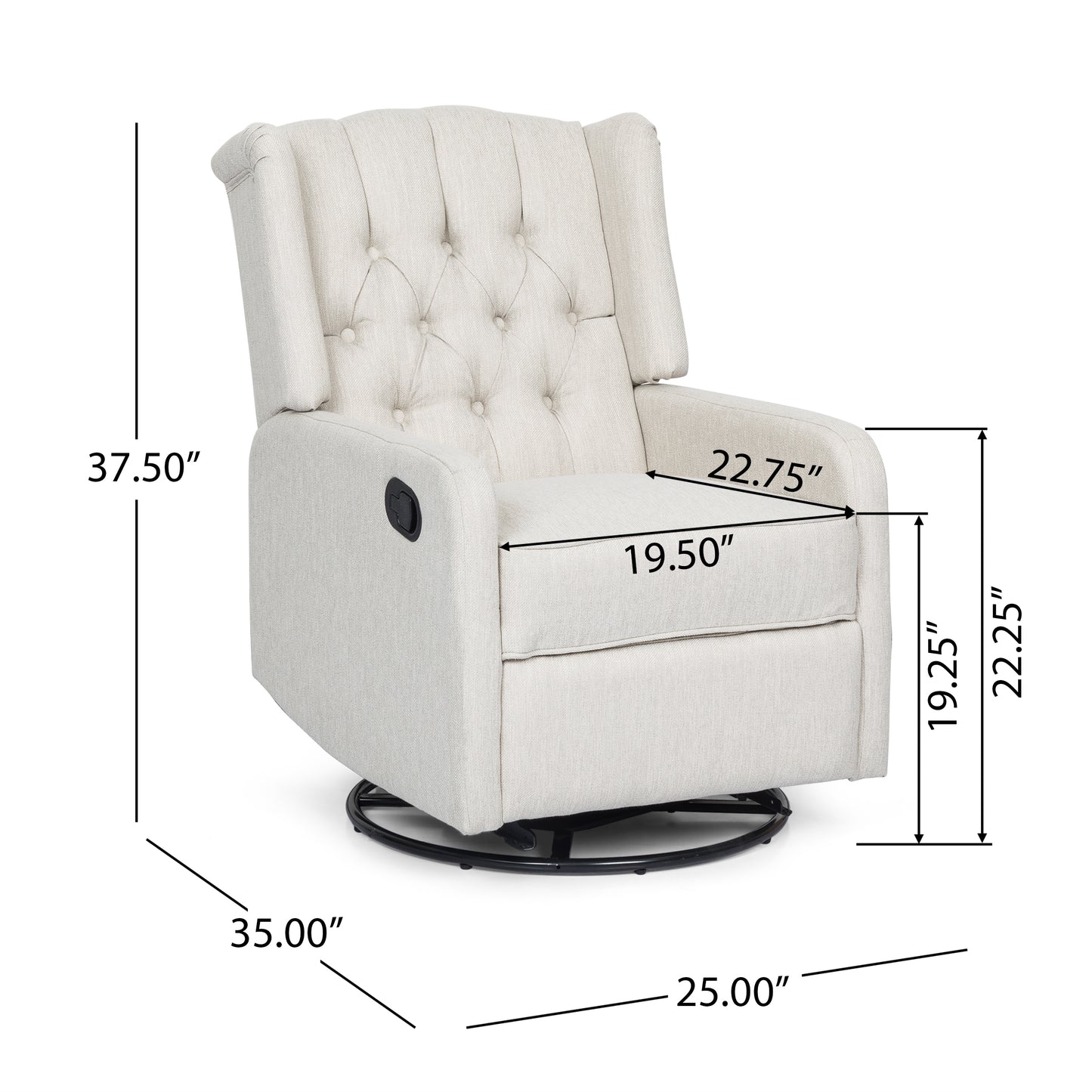 Mylo Manual Recliner Chair with 360-Degree Swivel - Beige