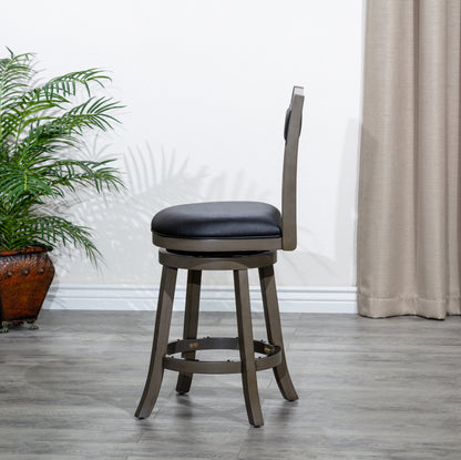 Counter Height X-Back Swivel Stool, Weathered Gray Finish, Black Leather Seat