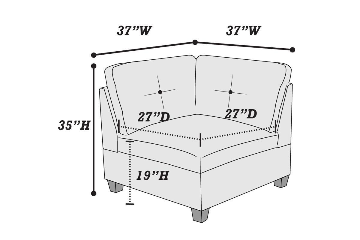 Khal Camel Chenille Fabric Modular Sectional 6pc Set  4x Corner Wedge 1x Armless Chair and 1x Ottoman Tufted Back Exposed Wooden Base