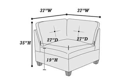 Khal Camel Chenille Fabric Modular Sectional 6pc Set  4x Corner Wedge 1x Armless Chair and 1x Ottoman Tufted Back Exposed Wooden Base