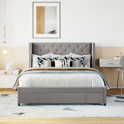 Regal Queen Size Velvet Storage Bed - Gray